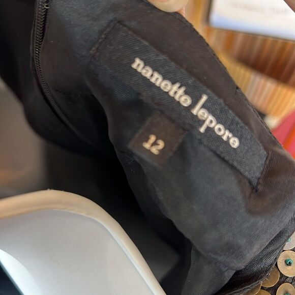 Nanette Lepore Black and Gold sequin and beaded halter bodycon Maxi Dress Sz 12 - Picture 5 of 7